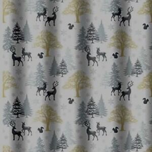 Winter Woodland Deer Shower Curtain Set Snowflakes Trees 150*200
